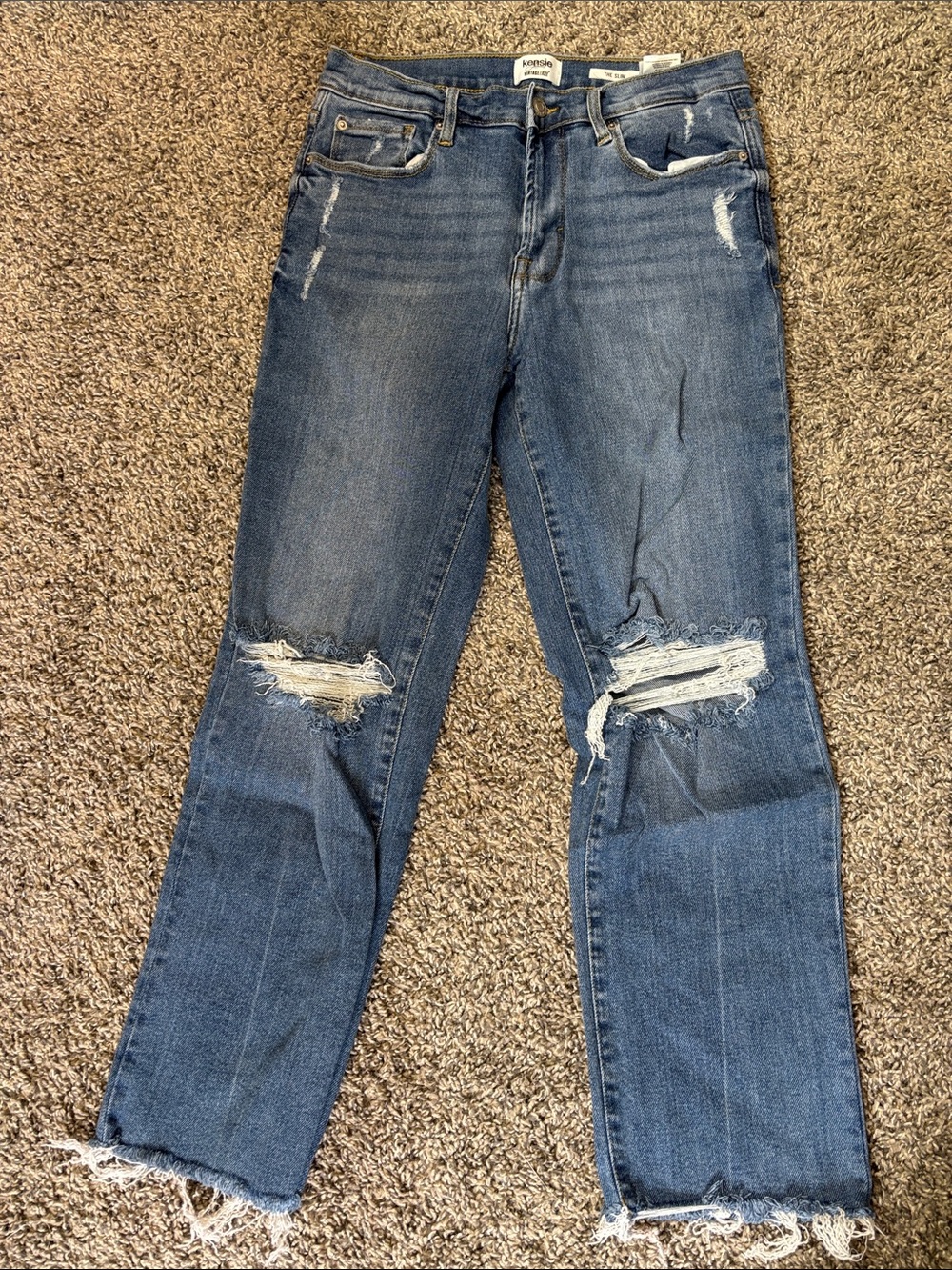 Kensie Raw-Hem Distressed Straight-Leg Jeans in Medium Blue